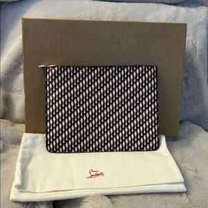 Christian Louboutin Black, Red & White Signature Pattern Zip Pouch